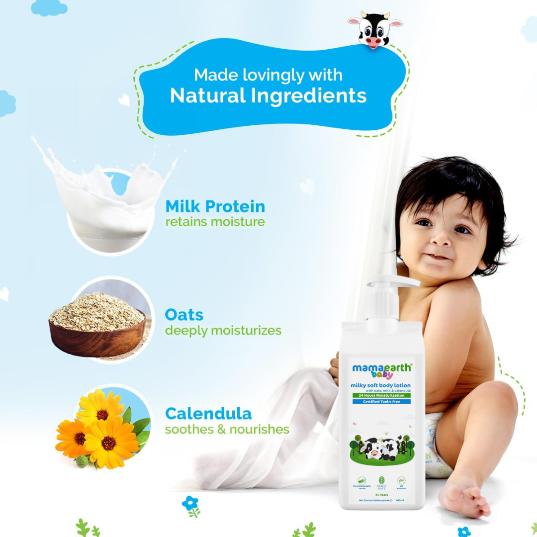 Mamaearth Kids & Baby Milky Soft Complete Care Kit (Foaming Face Wash 150 ml + Head to Toe Wash 400 ml + Body Lotion 400 ml)