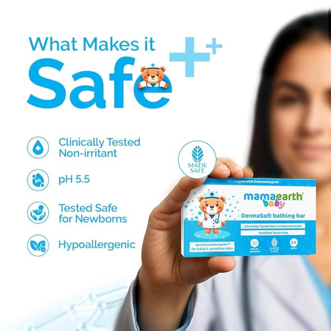 Mamaearth Baby DermaSoft SensiCare™ Gentle Bath & Face Care Combo (Bathing Bar 75g + Face Cream 80g)