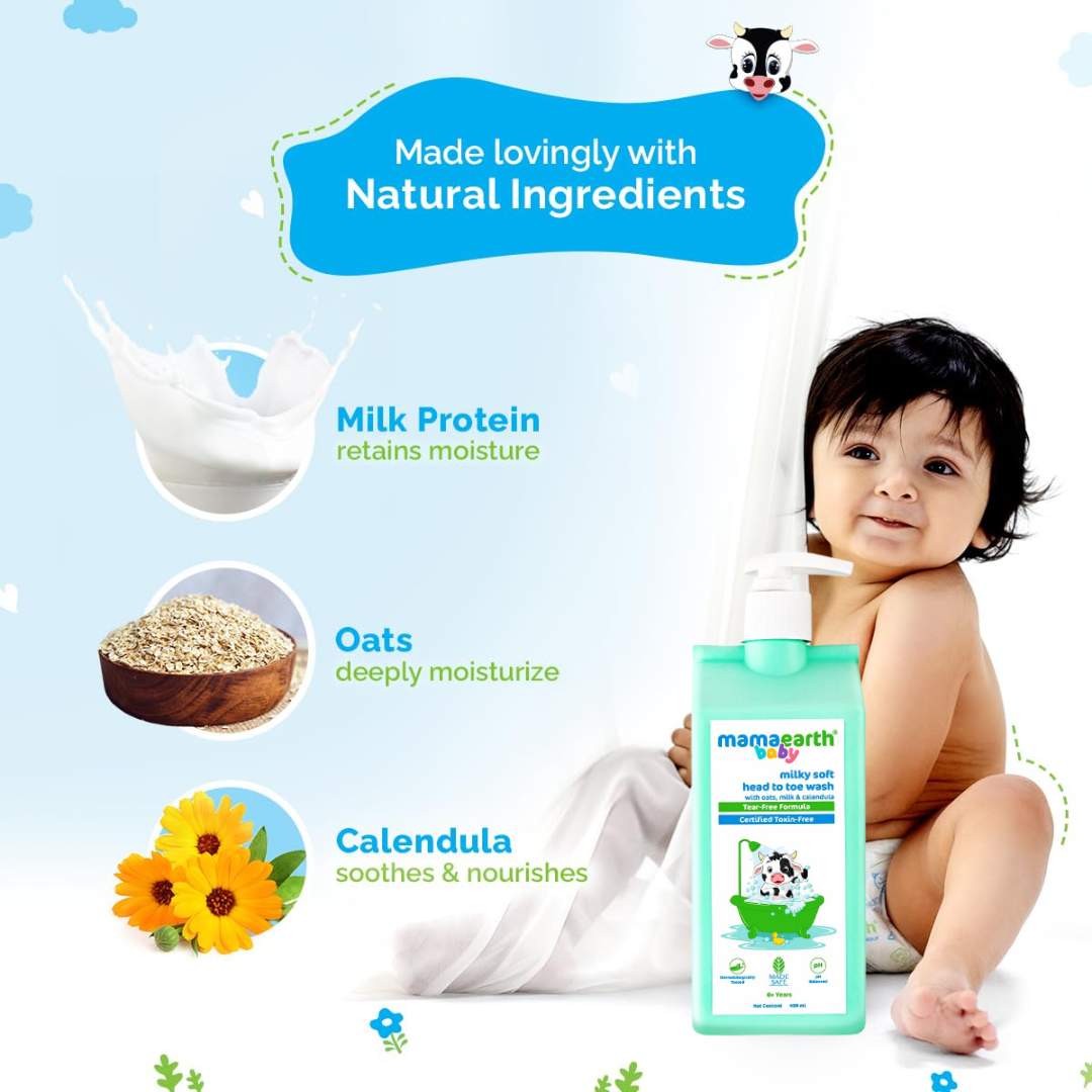 Mamaearth Kids & Baby Milky Soft Complete Care Kit (Foaming Face Wash 150 ml + Head to Toe Wash 400 ml + Body Lotion 400 ml)