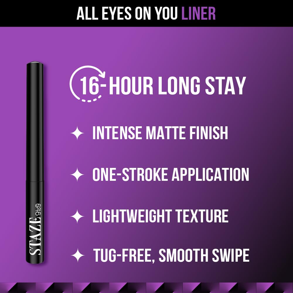 Staze 9to9 All Eyes on You Eyeliner | Smudgeproof, Waterproof & 16 Hrs Long Stay | 1.8ml