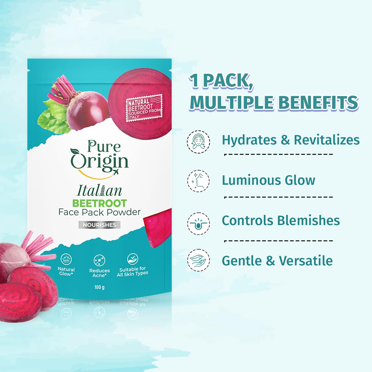 Pure Origin Italian Beetroot Face Pack Powder to Boost Glow(100g)