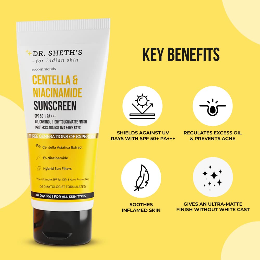 Dr. Sheth's Centella & Niacinamide Sunscreen Spf 50 Pa+++ 50G