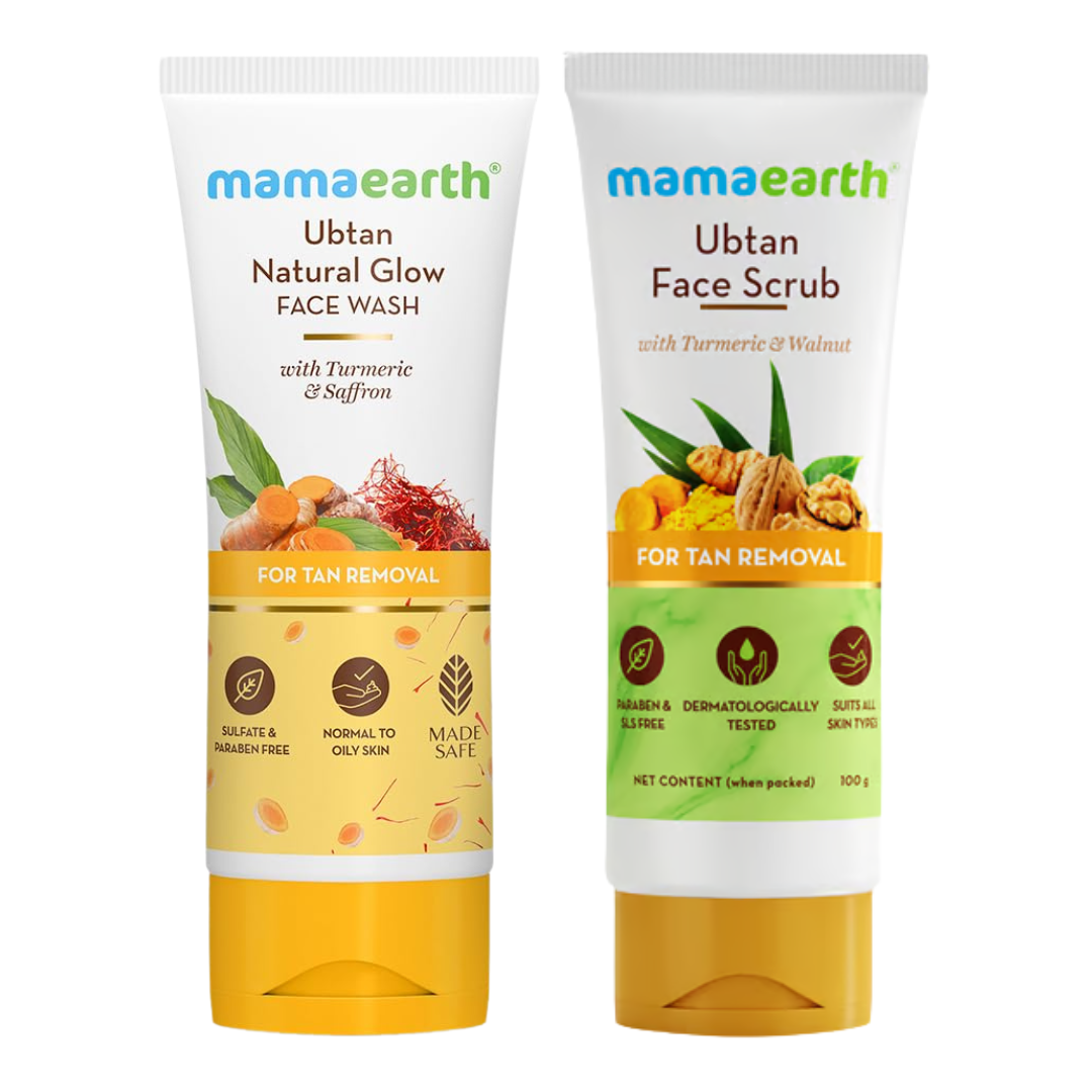 Mamaearth Ubtan Glow & Tan Removal Duo (Ubtan Face Wash 200 ml + Ubtan Face Scrub 100 g)