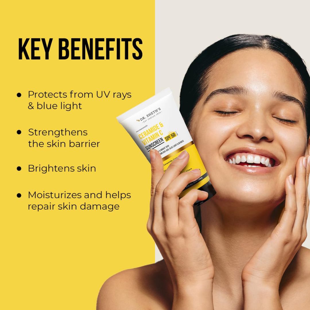 Dr. Sheth’s Ceramide & Vitamin C Travel Glow Kit – Face Wash + Oil-Free Moisturizer + Sunscreen (3 x 10 g)