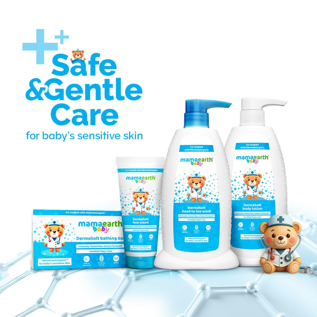 Mamaearth Baby DermaSoft SensiCare™ Gentle Bath & Face Care Combo (Bathing Bar 75g + Face Cream 80g)