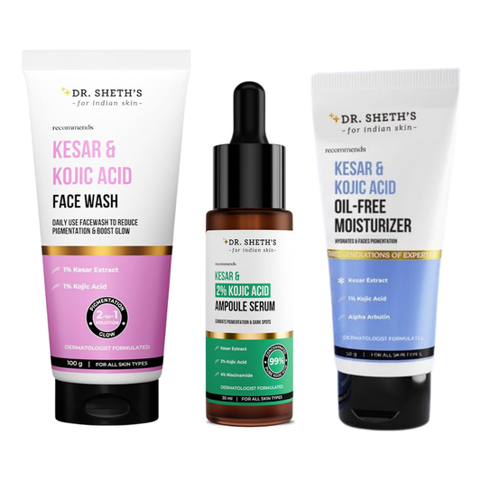 Dr. Sheth's Kesar & Kojic Acid Anti-Pigmentation Glow Kit (Face Wash 100g + Serum 30ml + Oil-Free Moisturizer 50g)
