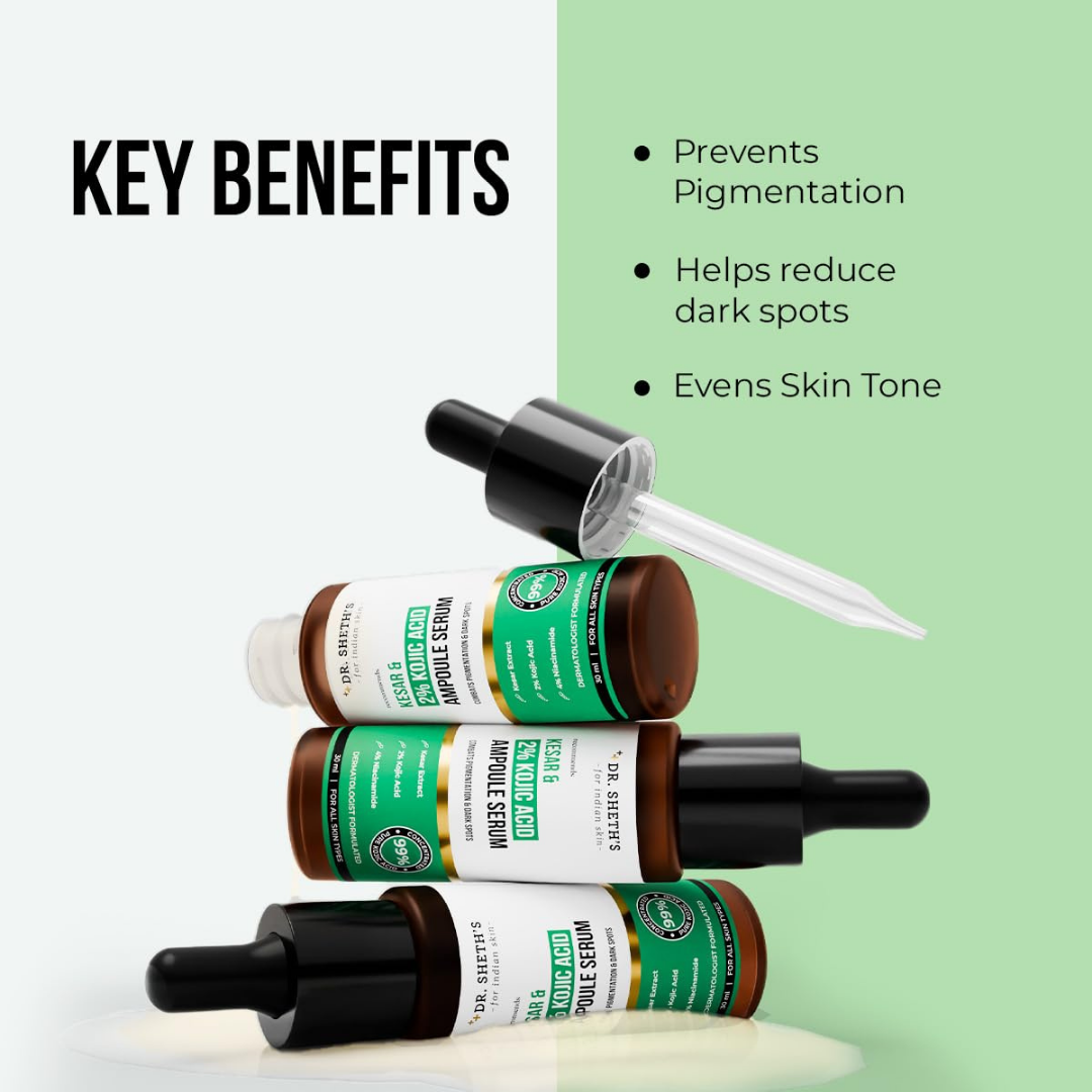Dr. Sheth's Kesar & Kojic Acid Anti-Pigmentation Glow Kit (Face Wash 100g + Serum 30ml + Oil-Free Moisturizer 50g)