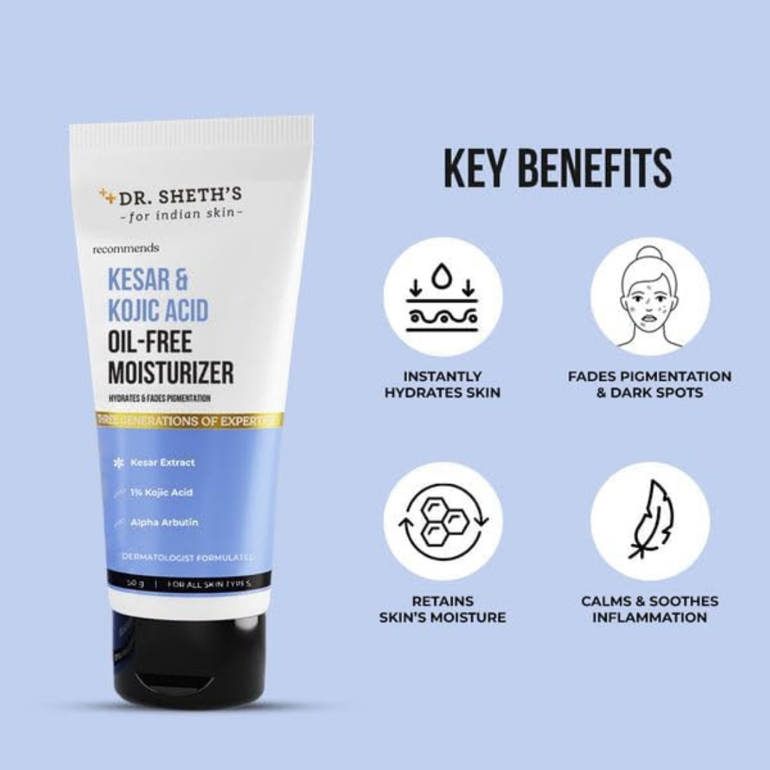 Dr. Sheth's Kesar & Kojic Acid Anti-Pigmentation Glow Kit (Face Wash 100g + Serum 30ml + Oil-Free Moisturizer 50g)