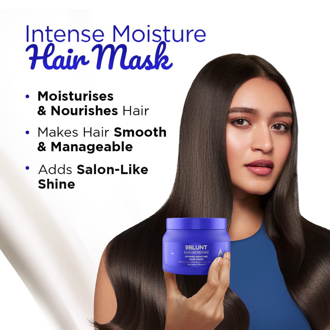 BBLUNT Intense Moisture Hair Care Duo | For Dry & Frizzy Hair (Shampoo 300ml + Hair Mask 250g)