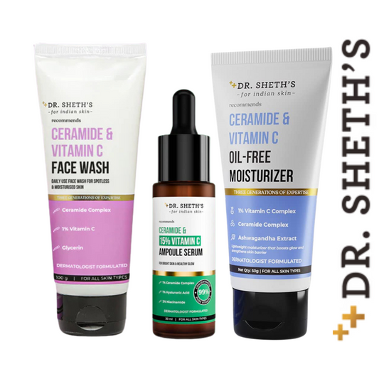 Dr. Sheth’s Radiant Glow Ceramide & Vitamin C Kit (VITC Face Wash 100ml + VITC Serum 30ml + VITC O.F Moisturizer 50g)