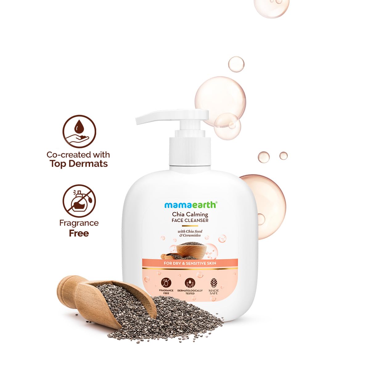 Mamaearth Chia Calming Face Cleanser | Gives Hydrated Glow | For Dry & Sensitive Skin | 180ml