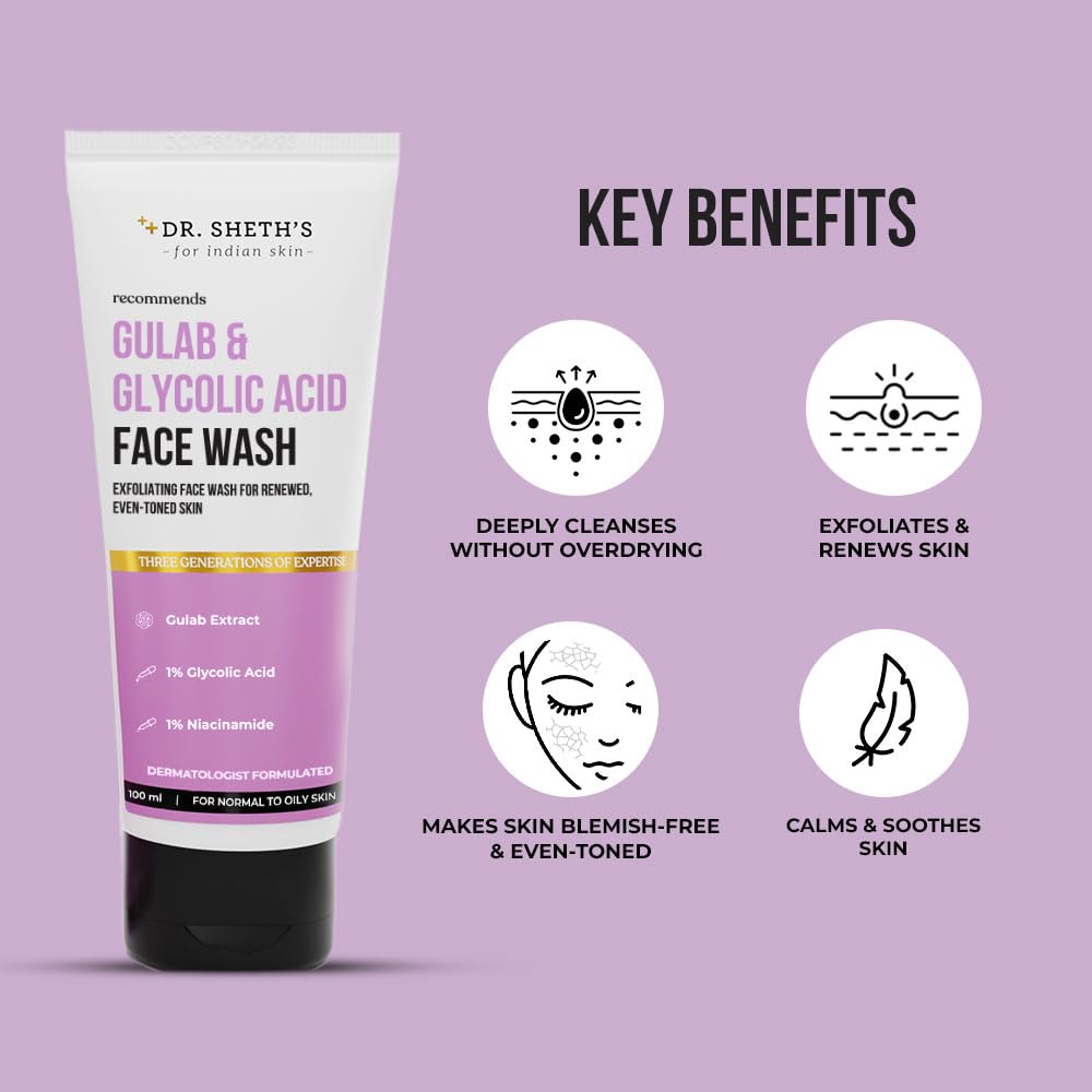 Dr. Sheth's Gulab & 1% Glycolic Acid Face Wash - 100g