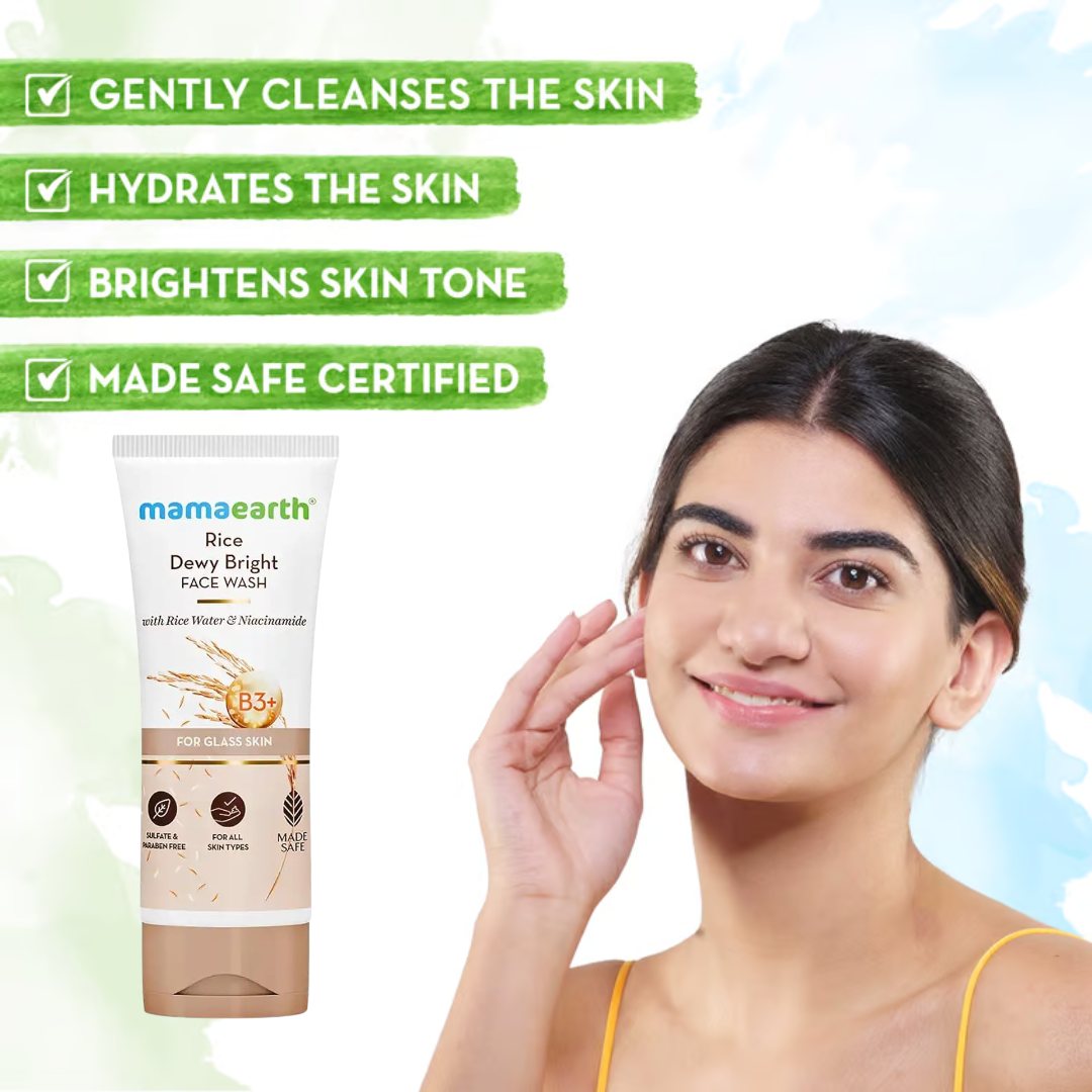 Mamaearth Rice Glass Skin Glow Duo (Rice Face Wash 100ml + Rice Face Scrub 100g)