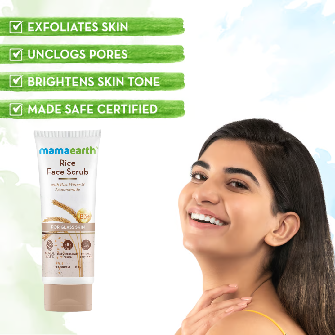 Mamaearth Rice Glass Skin Glow Duo (Rice Face Wash 100ml + Rice Face Scrub 100g)