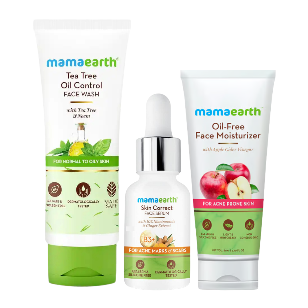 Mamaearth Anti-Acne Kit  (Tea tree Face wash 100ml + Correction Serum 30ml + ACV Oil-free Moisturizer 80ml)