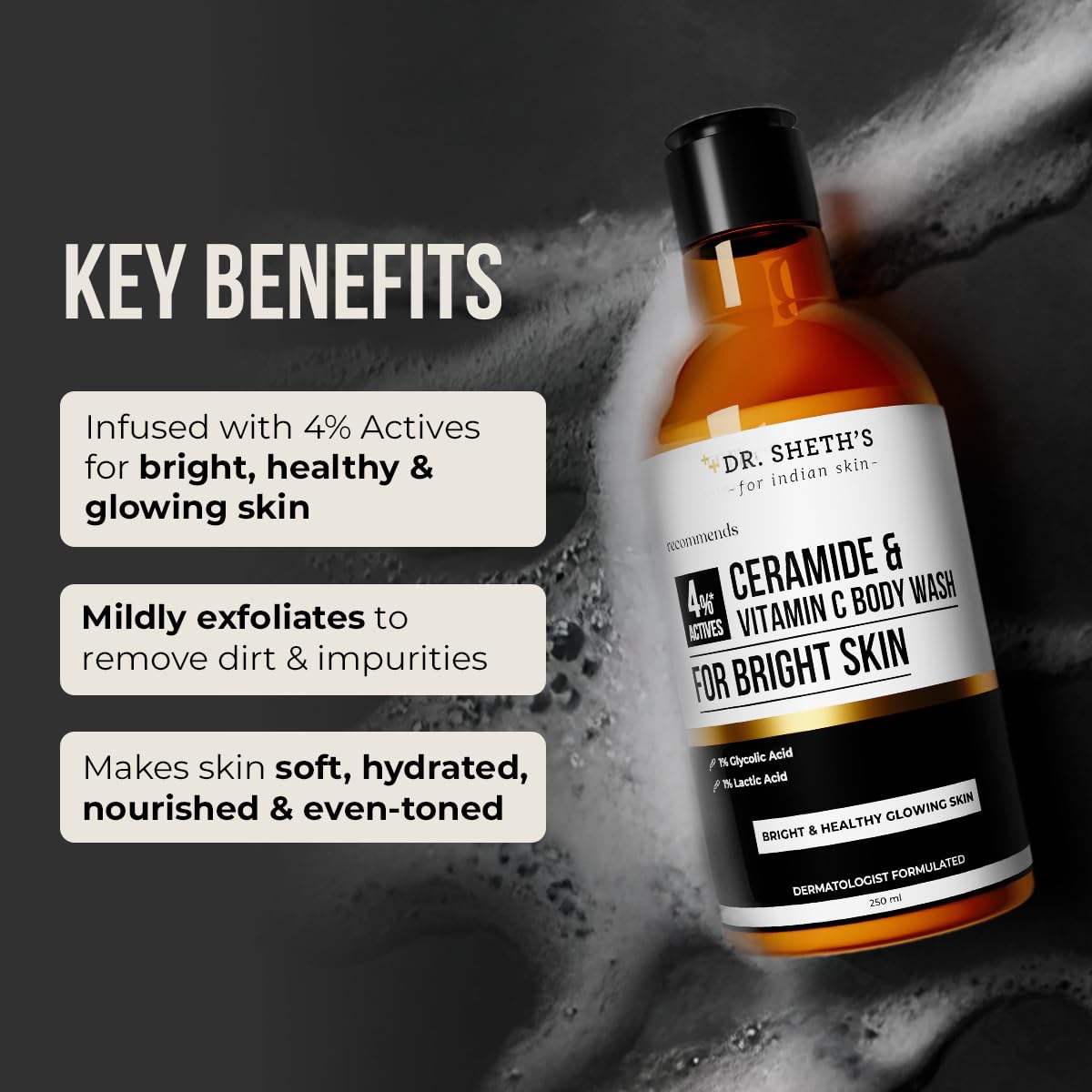 Dr. Sheth's Ceramide & Vitamin C Body Wash | For Bright, Healthy & Glowing Skin (250 ml)
