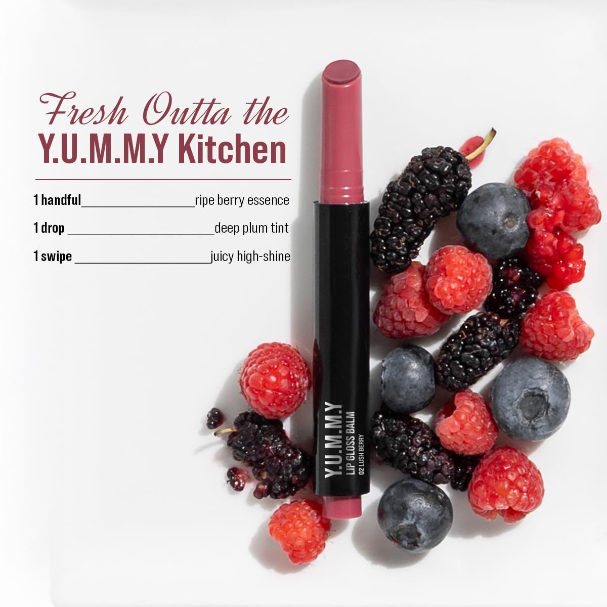 Staze Y.U.M.M.Y Lip Gloss Balm | 3-in-1 Gloss + Tint + Balm | 02 Lush Berry | 2g