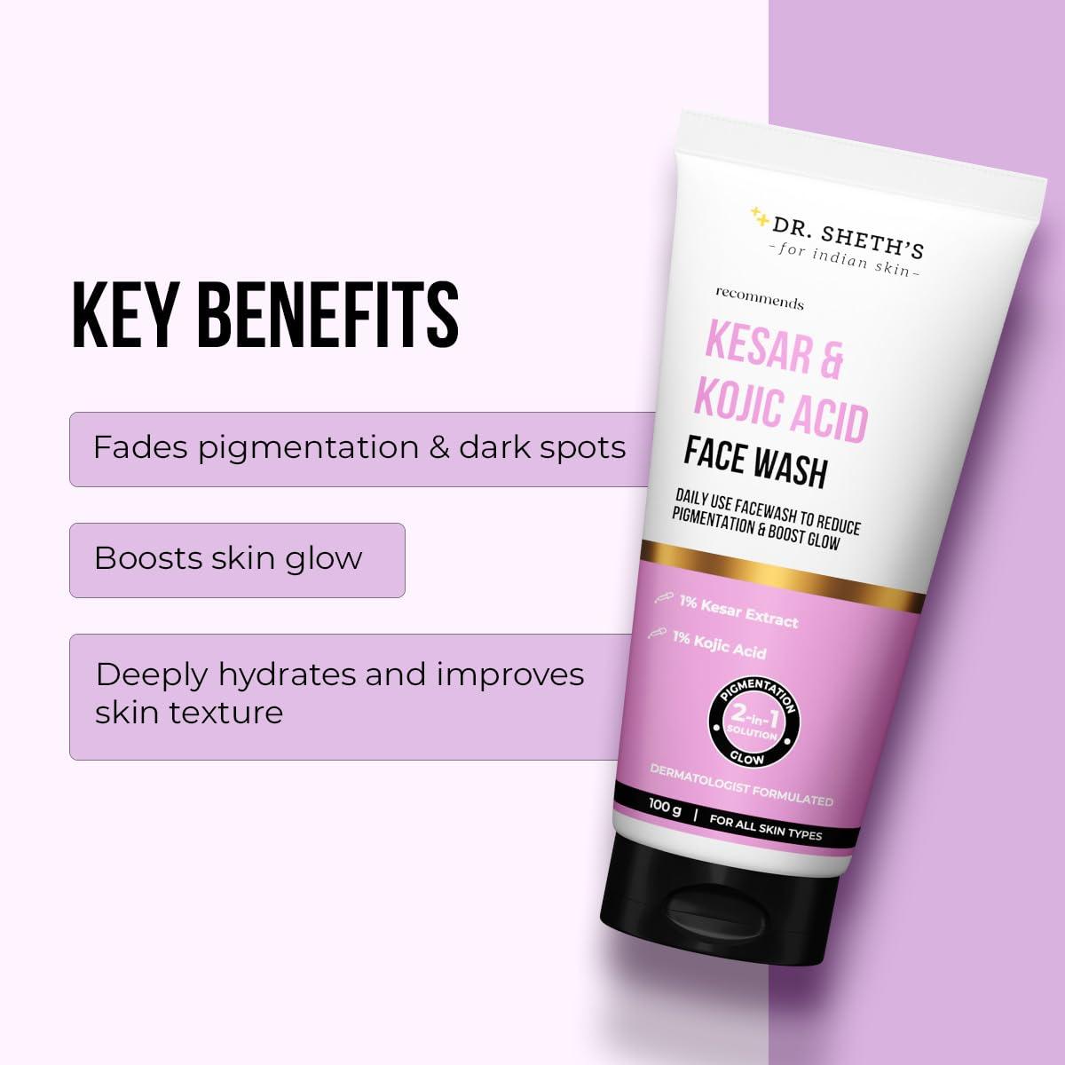 Dr. Sheth's Kesar & Kojic Acid Facewash | Pigmentation Free & Glowing Skin | 100g