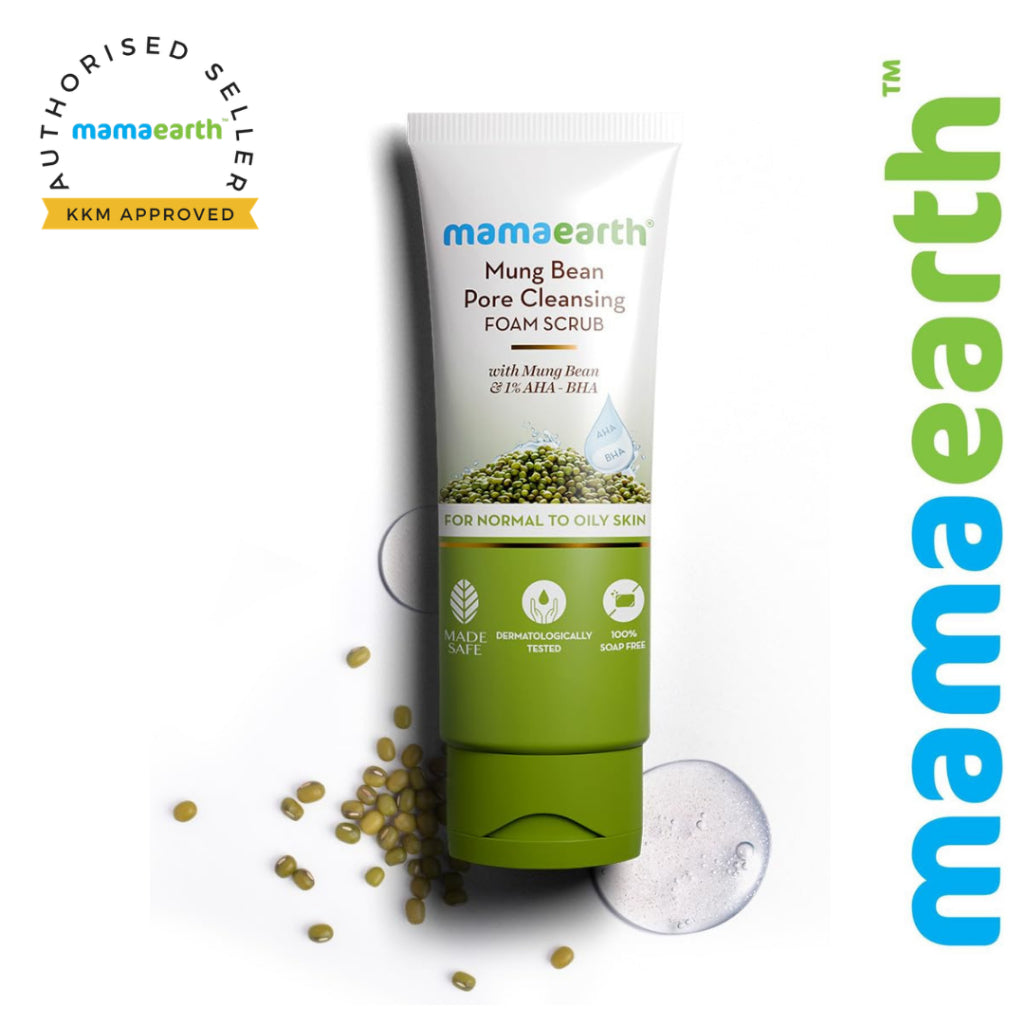 Mamaearth Mung Bean Pore Cleansing Face Scrub with Mung Bean, AHA BHA - 100g