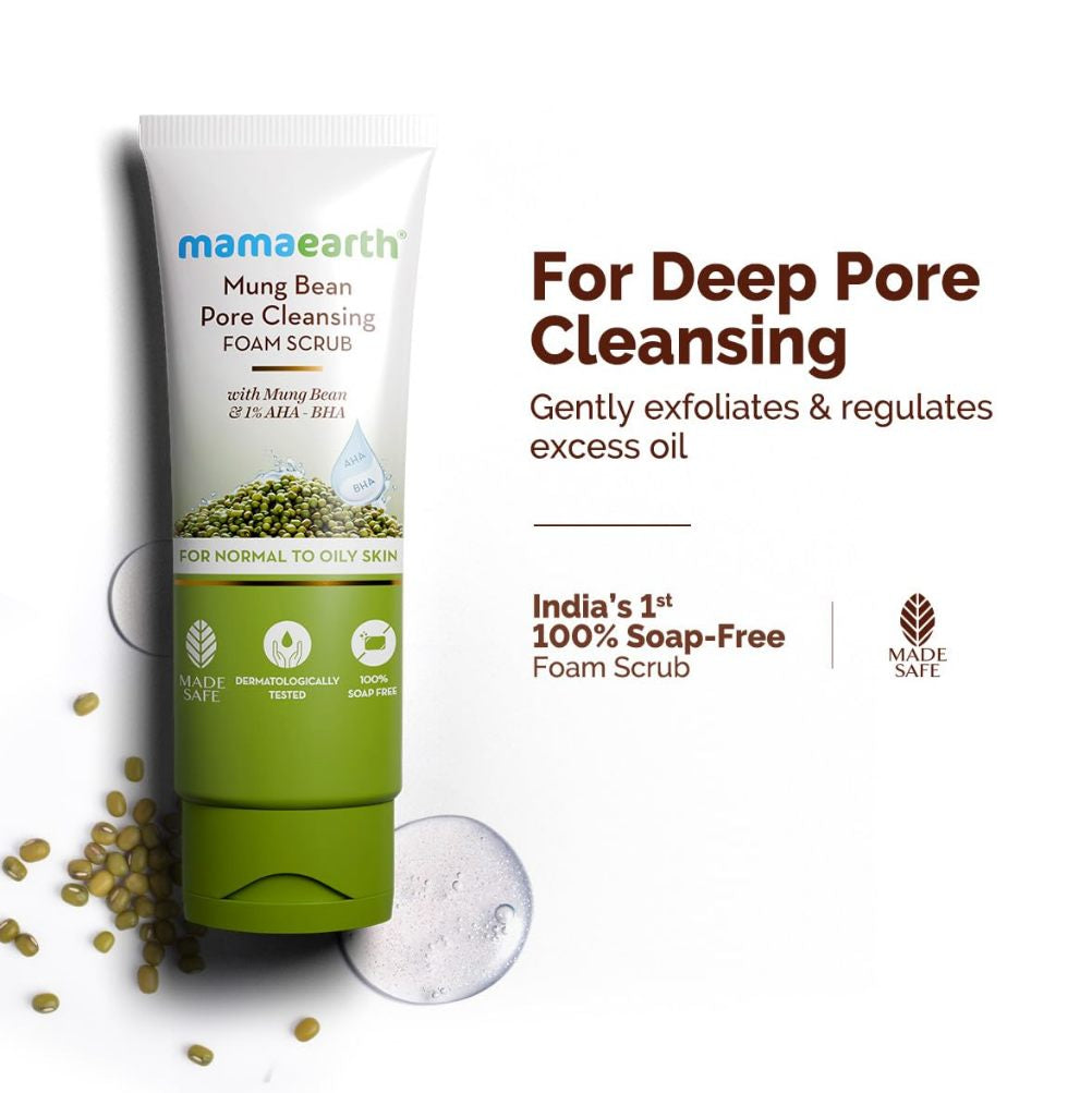 Mamaearth Mung Bean Pore Cleansing Face Scrub with Mung Bean, AHA BHA - 100g