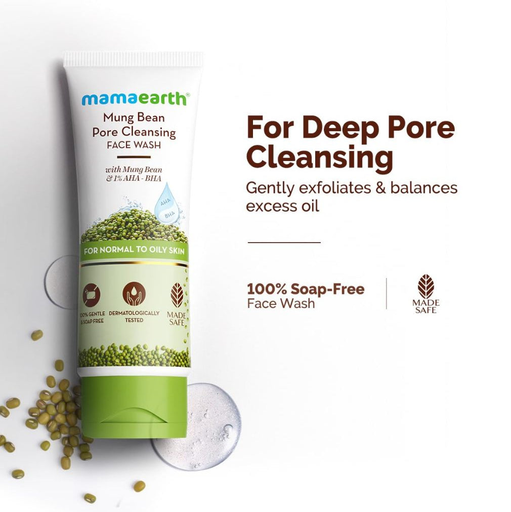 Mamaearth Mung Bean Pore Cleansing Face Wash with Mung Bean, AHA & BHA - 100 ml
