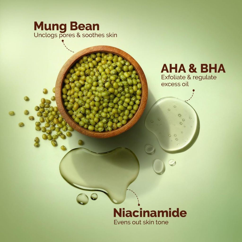 Mamaearth Mung Bean Pore Cleansing Face Scrub with Mung Bean, AHA BHA - 100g