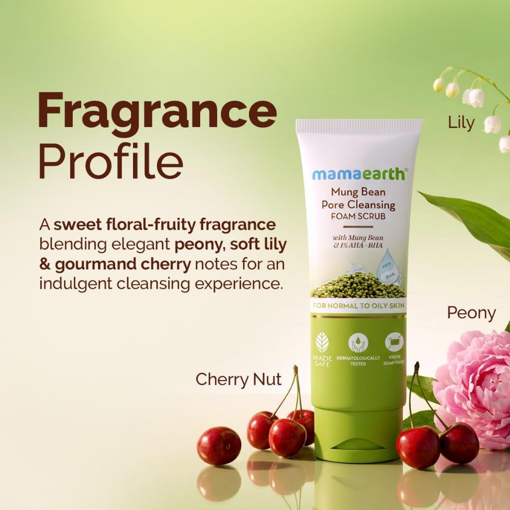 Mamaearth Mung Bean Pore Cleansing Face Scrub with Mung Bean, AHA BHA - 100g