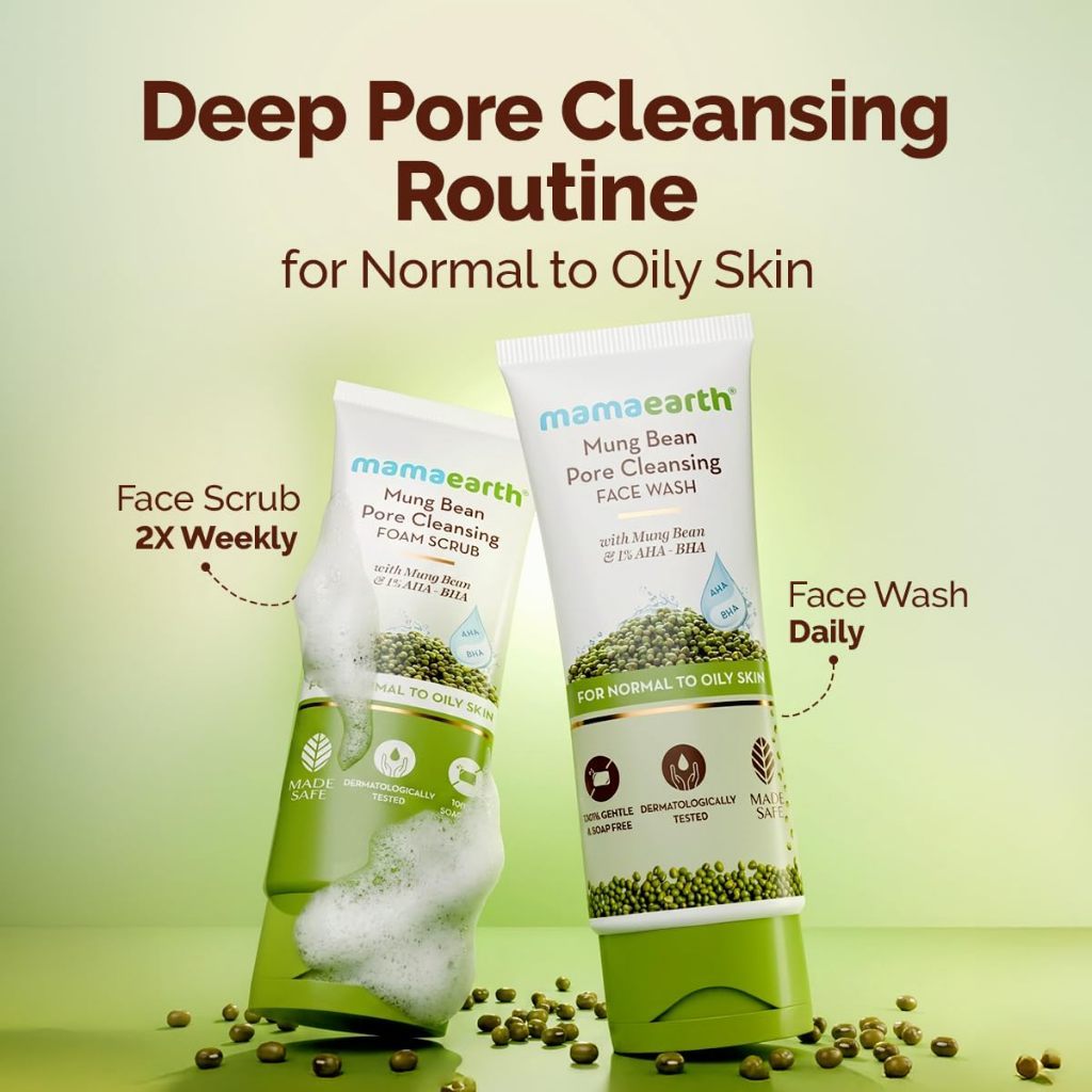 Mamaearth Mung Bean Pore Cleansing Face Wash with Mung Bean, AHA & BHA - 100 ml