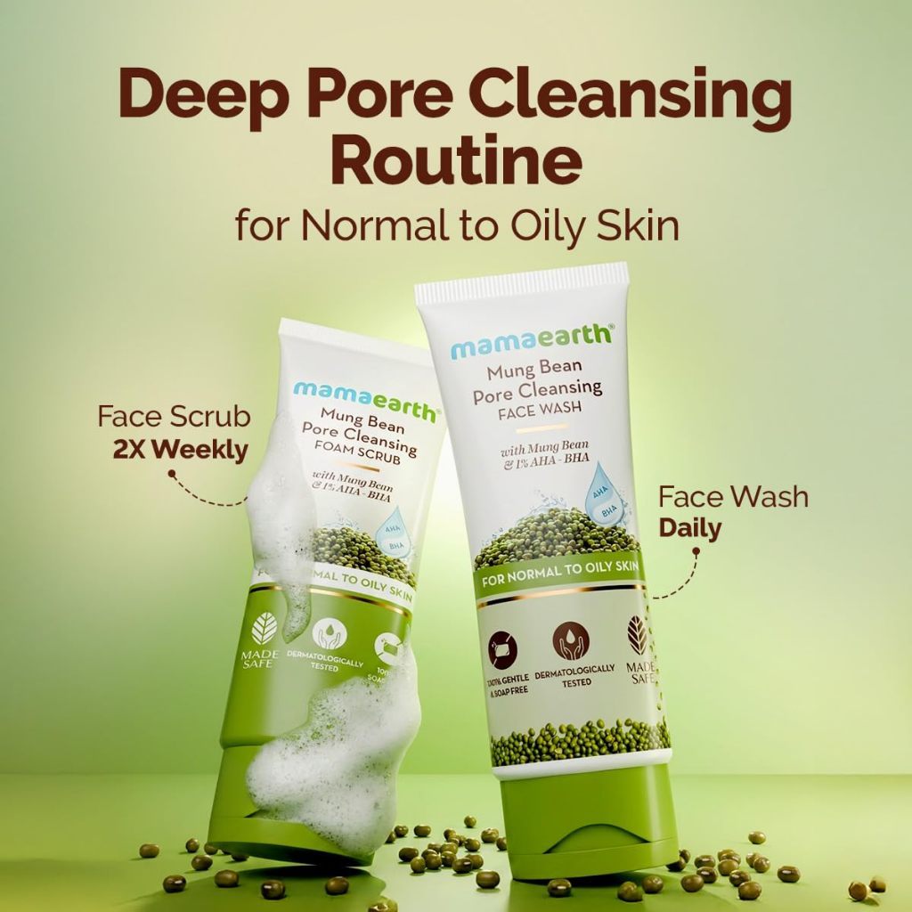 Mamaearth Mung Bean Pore Cleansing Face Scrub with Mung Bean, AHA BHA - 100g