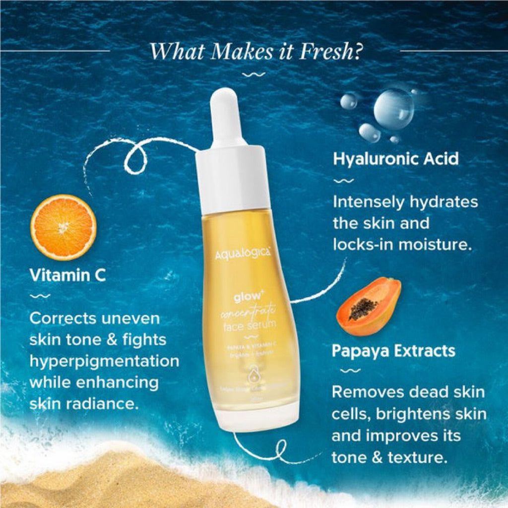 Aqualogica Glow+ Concentrate Vitamin C Face Serum with Hyaluronic Acid, Vitamin C & Papaya 30ml