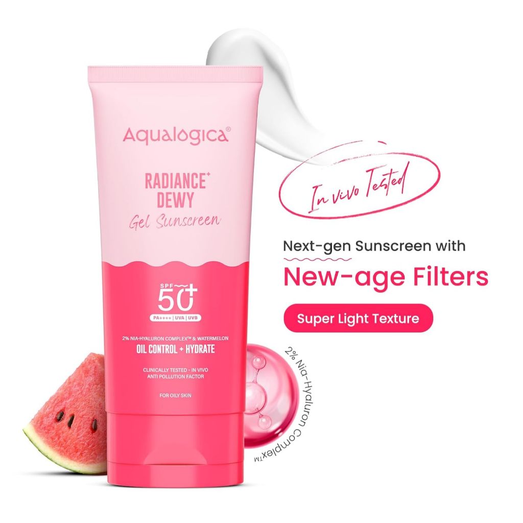 Aqualogica Radiance+ Dewy Gel Sunscreen - 80g | SPF 50+ PA++++ | In-Vivo Tested | New-age Filters