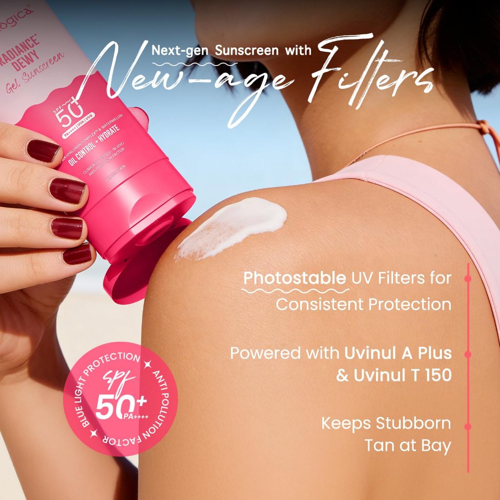 Aqualogica Radiance+ Dewy Gel Sunscreen - 80g | SPF 50+ PA++++ | In-Vivo Tested | New-age Filters