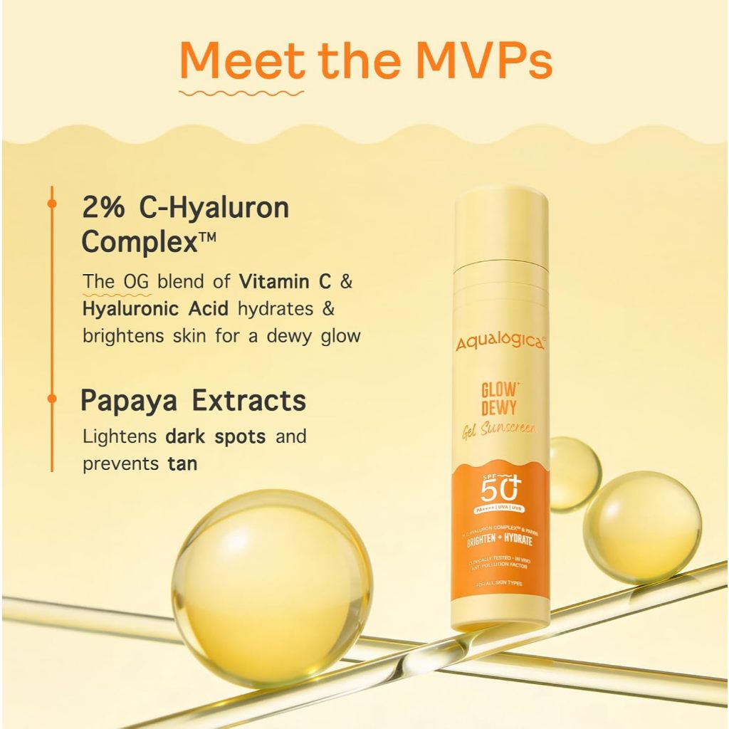 Aqualogica Glow Sunscreen SPF 50 PA+++  | UVA/B & Blue Light Protection | 50g / 80g