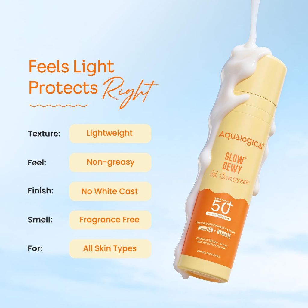 Aqualogica Glow Sunscreen SPF 50 PA+++  | UVA/B & Blue Light Protection | 50g / 80g