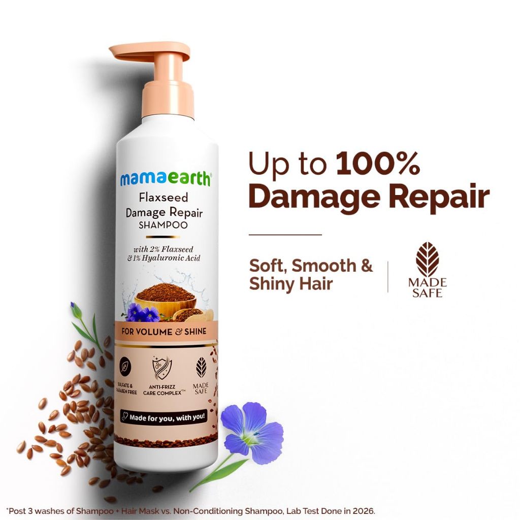 Mamaearth Flaxseed Damage Repair Shampoo 250ml - Damage Repair | Soft, Smooth Volume & Shiny Hair