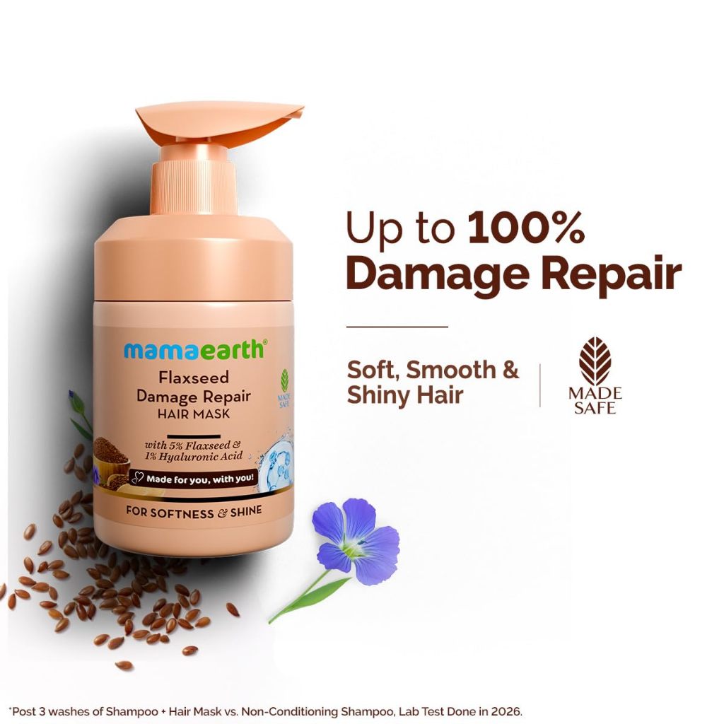 Mamaearth Flaxseed Damage Repair Hair Mask with 5% Flaxseed, 1% Hyaluronic Acid, Ceramides 300ml