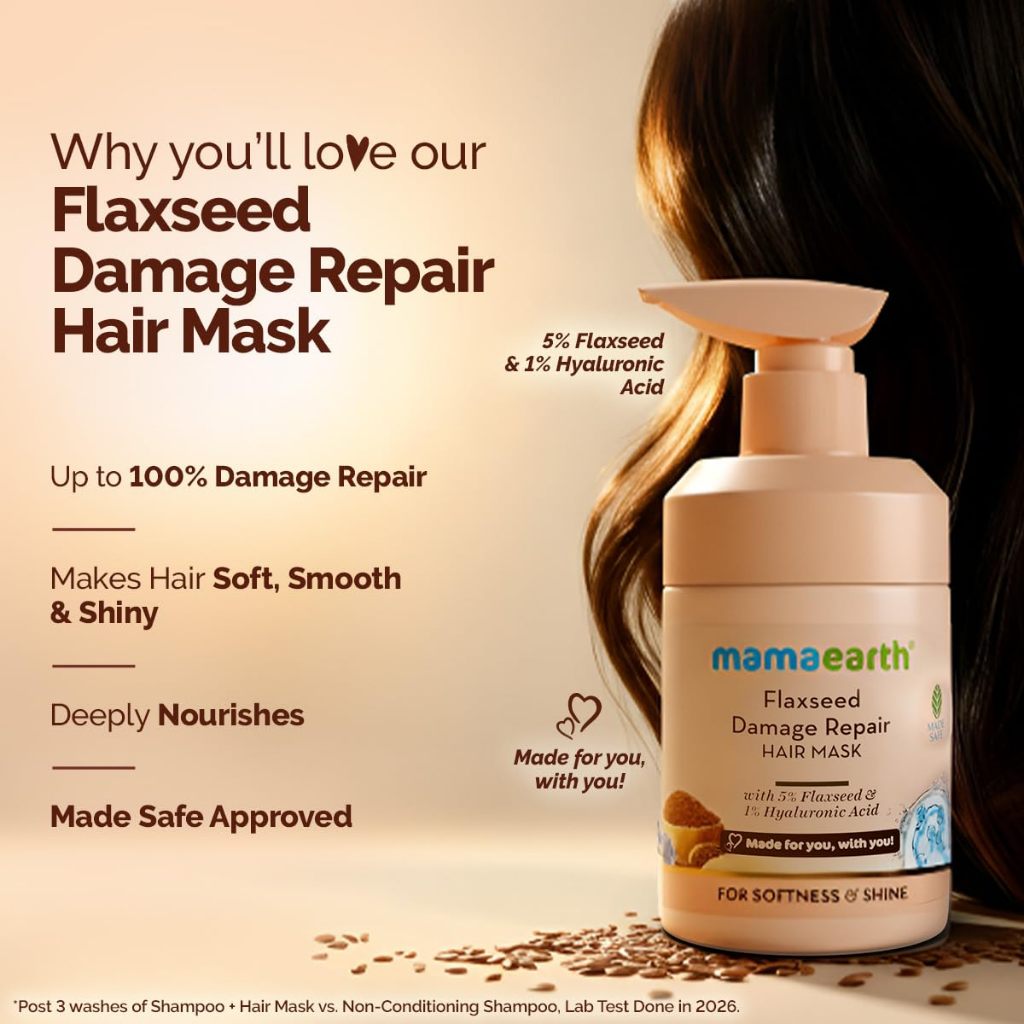 Mamaearth Flaxseed Damage Repair Hair Mask with 5% Flaxseed, 1% Hyaluronic Acid, Ceramides 300ml