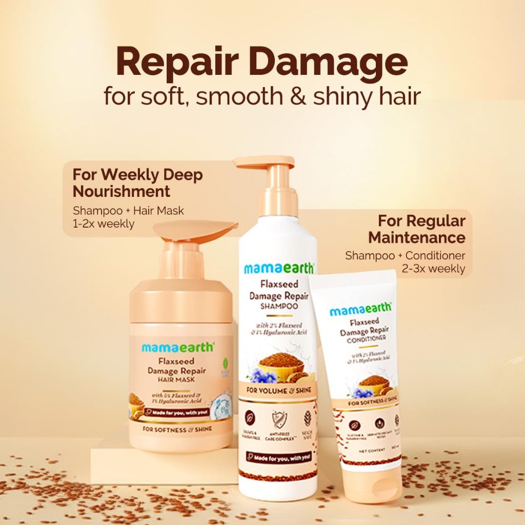 Mamaearth Flaxseed Damage Repair Hair Mask with 5% Flaxseed, 1% Hyaluronic Acid, Ceramides 300ml