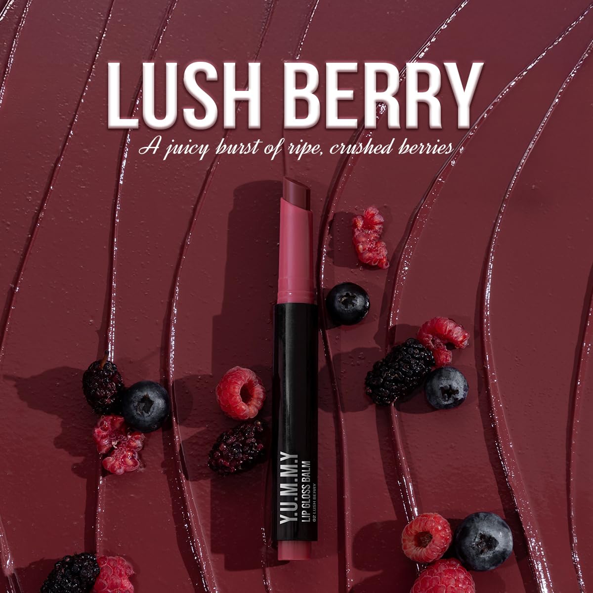 Staze Y.U.M.M.Y Lip Gloss Balm | 3-in-1 Gloss + Tint + Balm | 02 Lush Berry | 2g