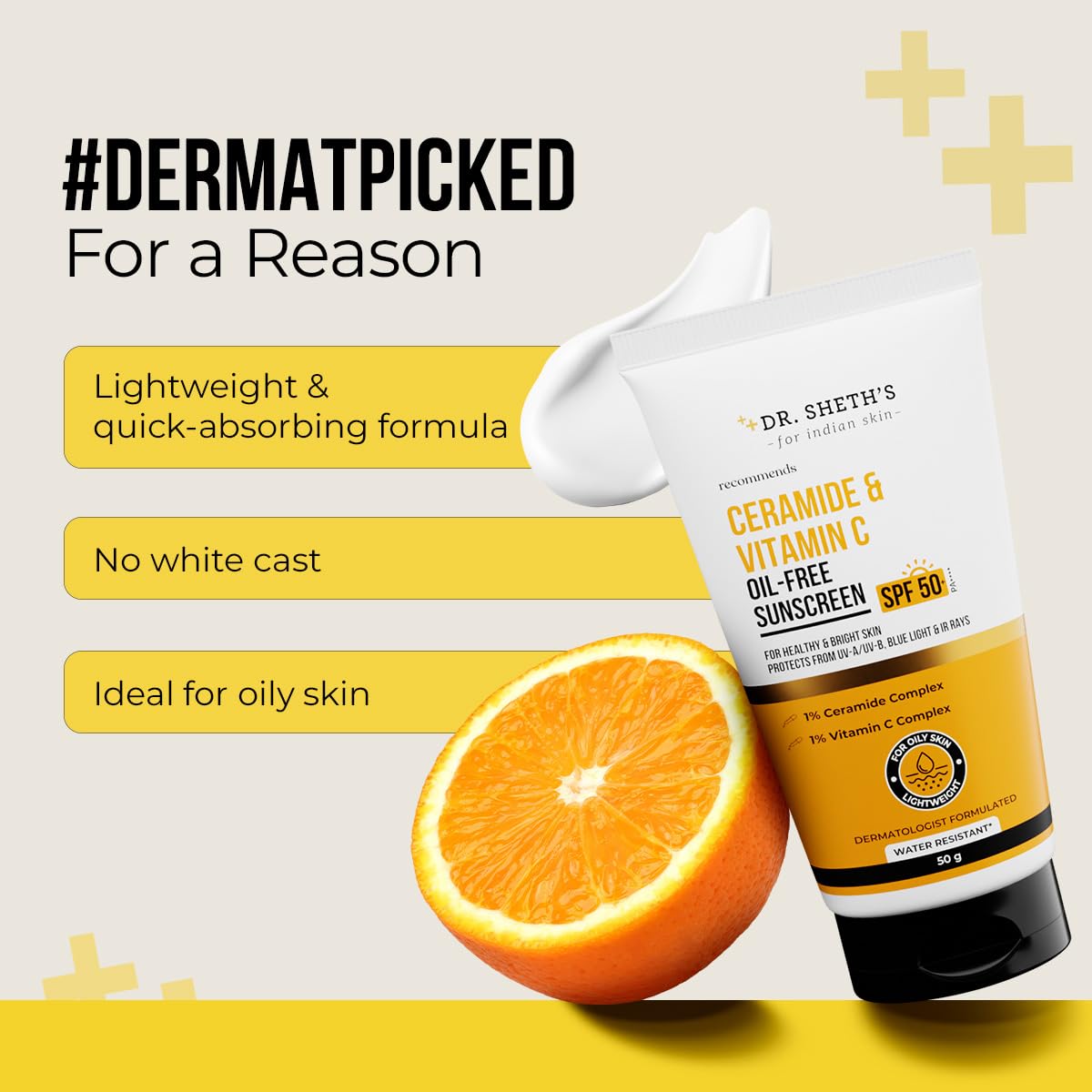 Dr. Sheth's Ceramide & Vitamin C Oil-Free Sunscreen SPF 50+ PA++++ | 50g