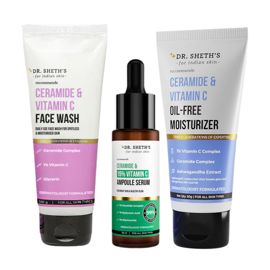 Dr. Sheth’s Radiant Glow Ceramide & Vitamin C Kit (VITC Face Wash 100ml + VITC Serum 30ml + VITC O.F Moisturizer 50g)