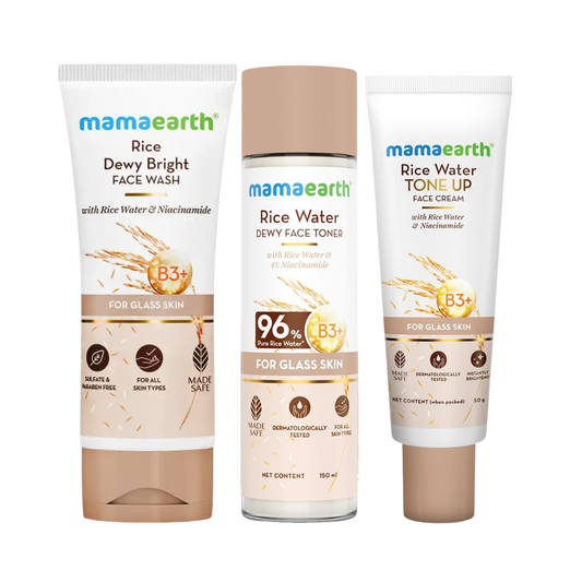 Mamaearth Glass Skin Kit – Rice Face Wash (100ml) + Dewy Toner (150ml) + Tone Up Face Cream (50g)