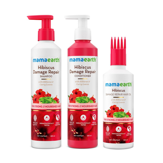 Mamaearth Hibiscus Damage Repair Hair Kit Shampoo 250ml + Conditioner 250ml + Oil 150ml