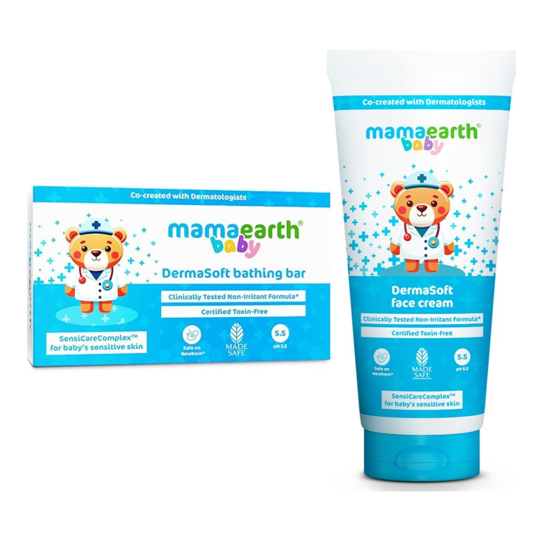 Mamaearth Baby DermaSoft SensiCare™ Gentle Bath & Face Care Combo (Bathing Bar 75g + Face Cream 80g)