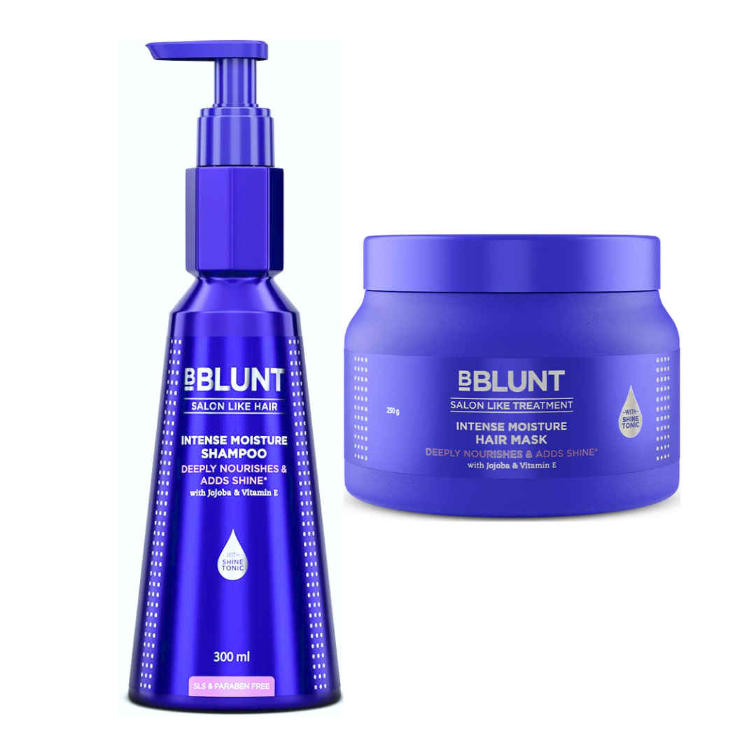 BBLUNT Intense Moisture Hair Care Duo | For Dry & Frizzy Hair (Shampoo 300ml + Hair Mask 250g)