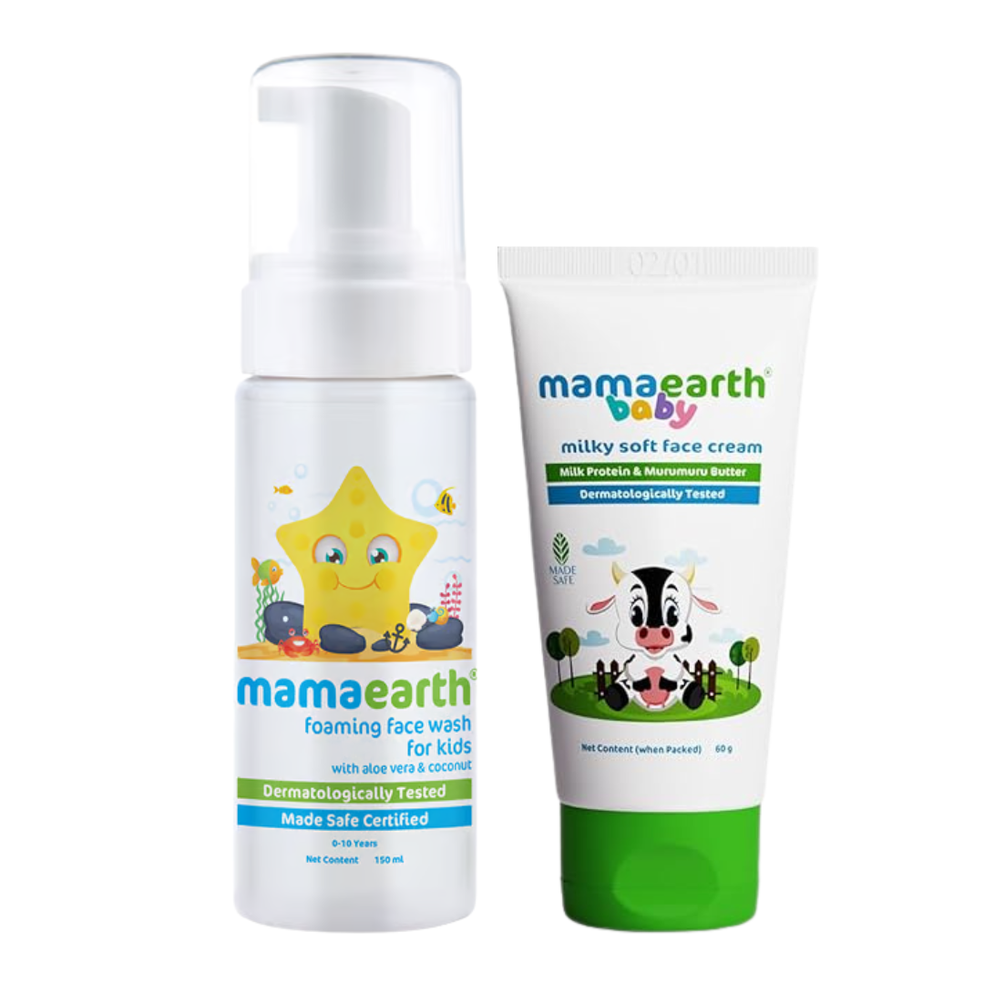 Mamaearth Kids Foaming Clean & Face Cream Duo (Face Wash 150 ml + Milky Soft Face Cream 60 g)
