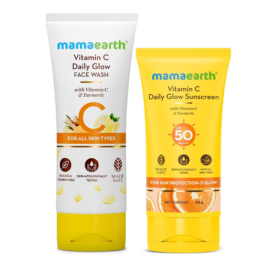 Mamaearth Vitamin C Face wash 100ml + Daily glow sunscreen combo 50g Combo