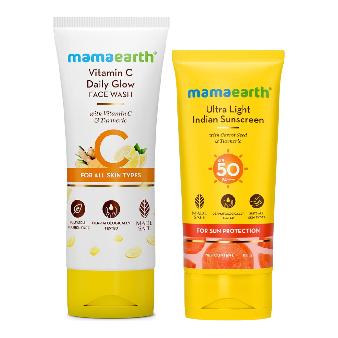 Mamaearth Perfect Summer Combo Ultra Light Indian Sunscreen 80g + Vitamin C Face Wash 100ml
