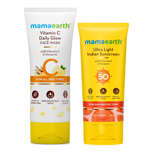 Mamaearth Perfect Summer Combo Ultra Light Indian Sunscreen 80g + Vitamin C Face Wash 100ml