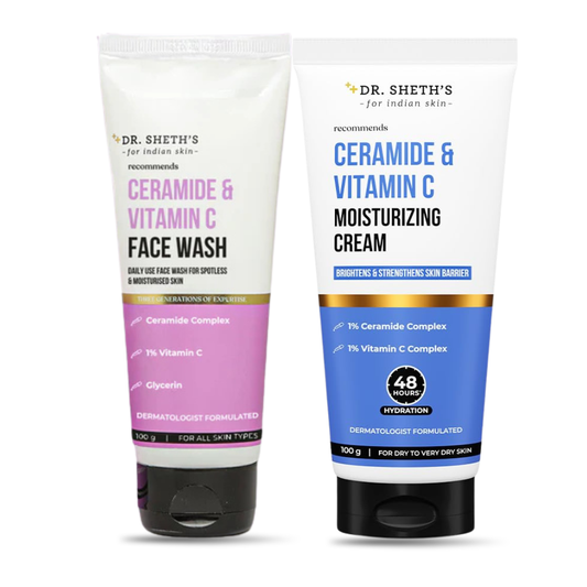 Dr. Sheth’s Ceramide & Vitamin C Brightening combo for Dry Skin (Face Wash 100g + Moisturizing Cream 100g Combo for Dry Skin)